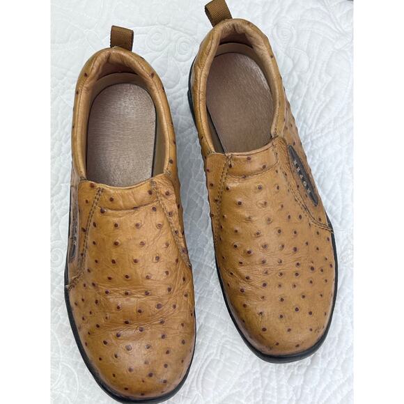 Roper Women's Tan Ostrich Leather Slip On Western Cowboy Shoes - Size 8 - Picture 9 of 10